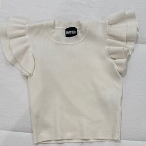 KatieJ NYC Kids Cream Ruffle Sleeve Top